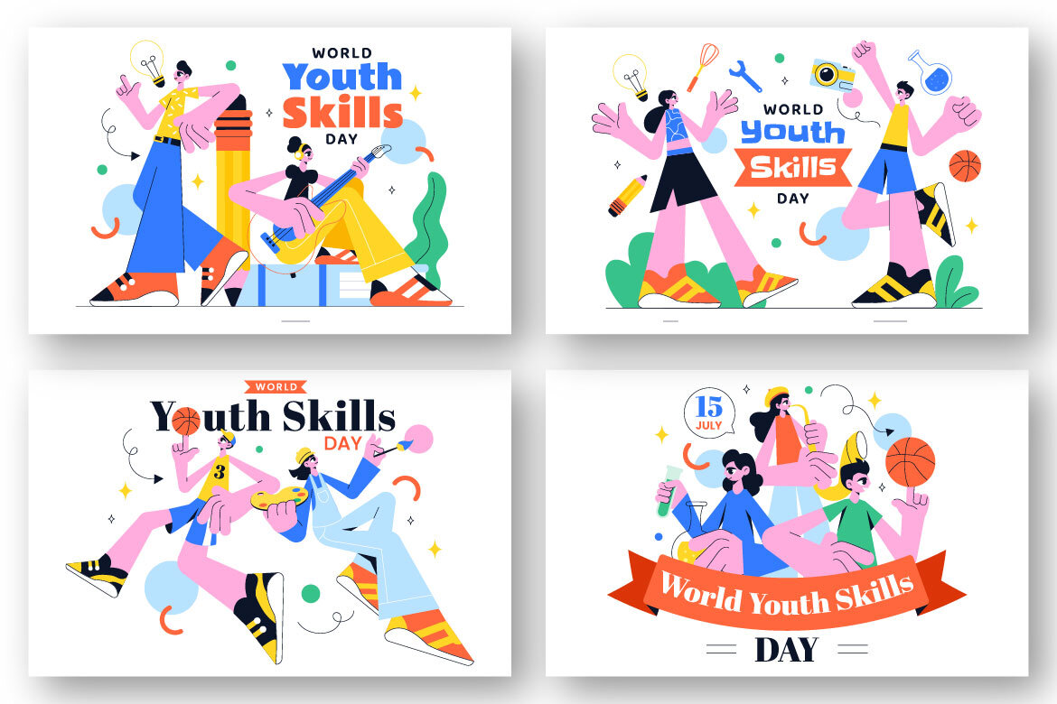 12 World Youth Skills Day FREE Illustrations alternate