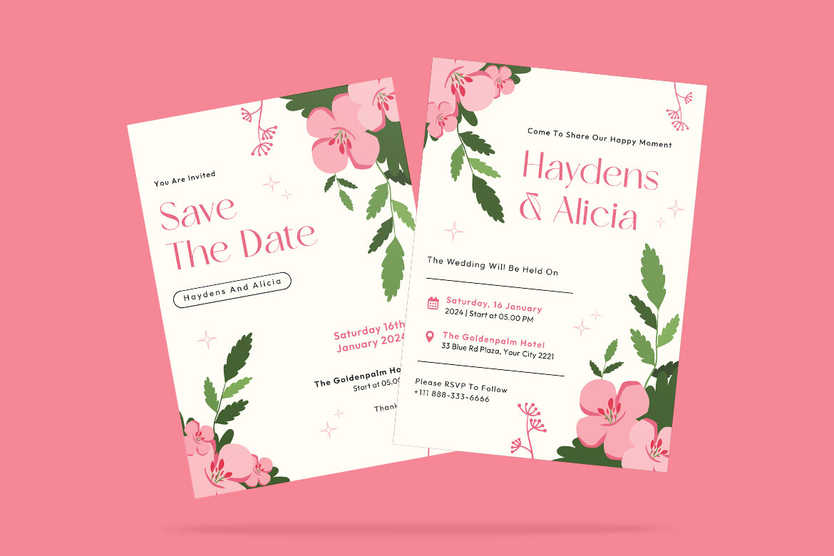 Pinkie Wedding Invitation FREE Template alternate