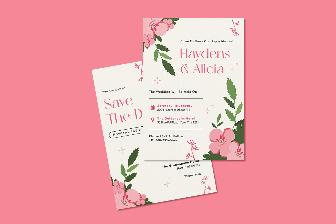 Pinkie Wedding Invitation FREE Template - view 4