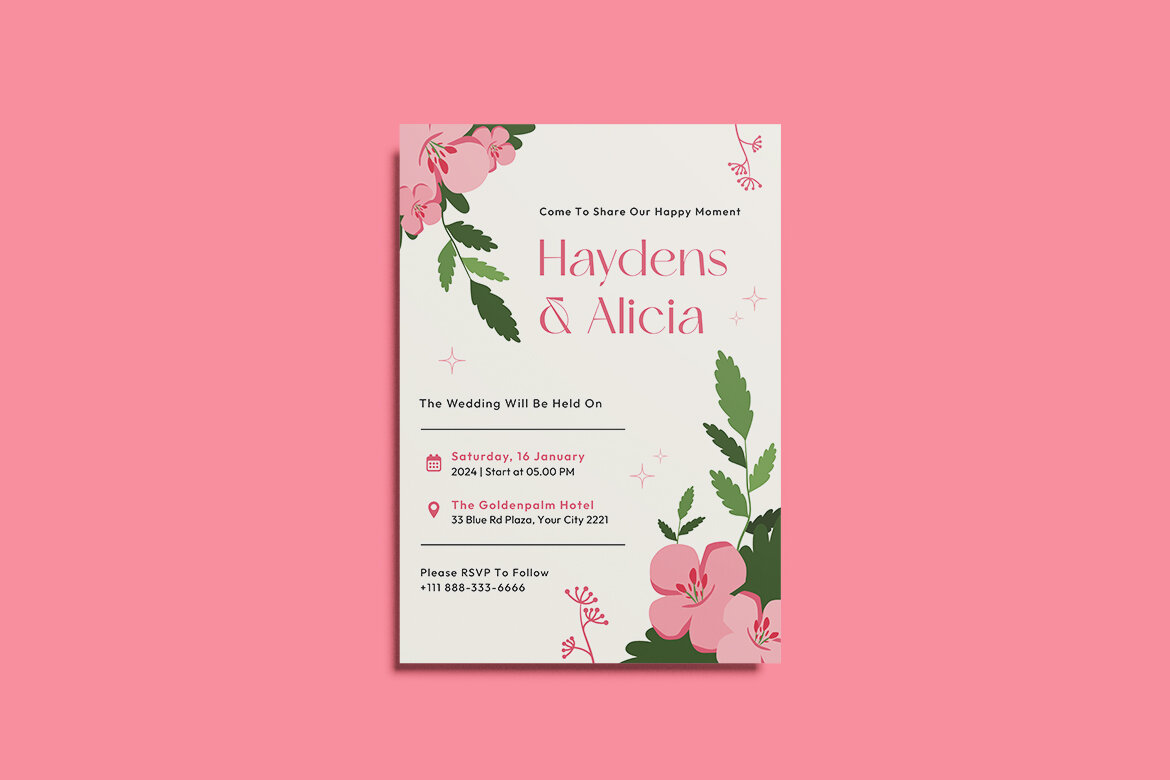 Pinkie Wedding Invitation FREE Template - view 3