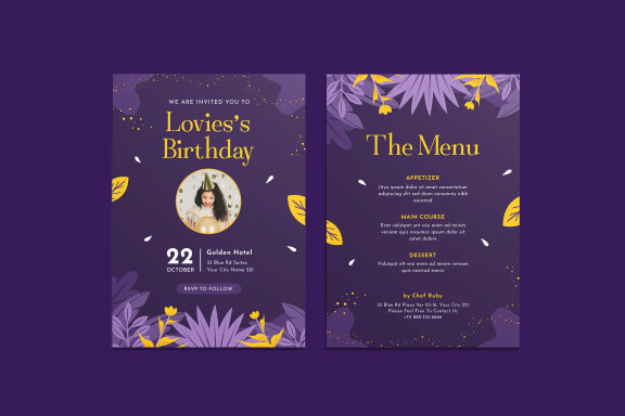 Purple Line Birthday Invitation FREE Template