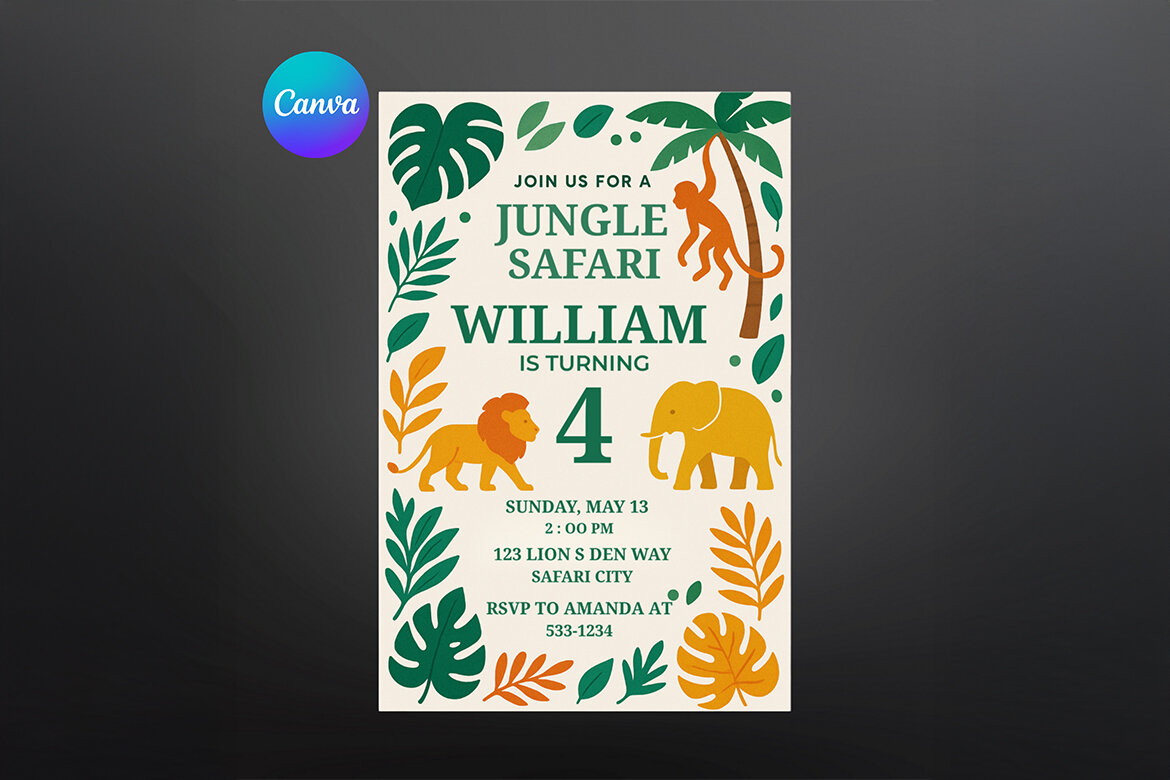 Safari Birthday Invitation FREE Canva Template - view 5