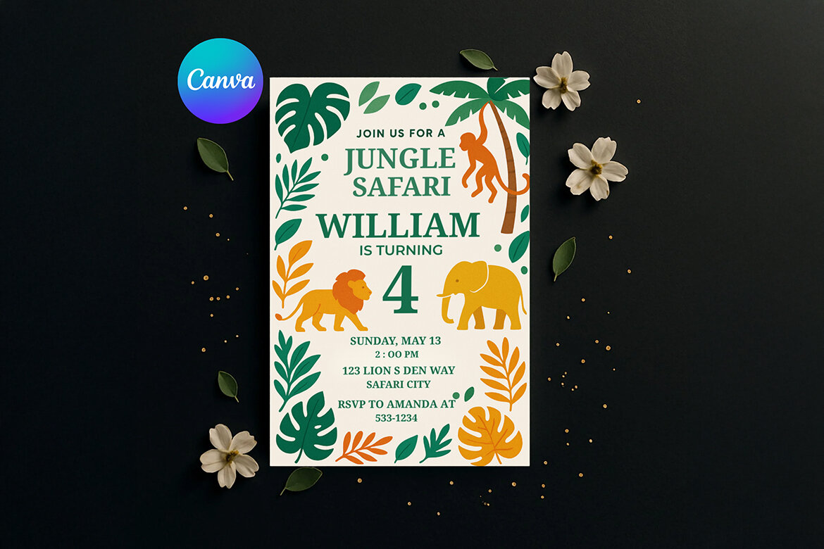 Safari Birthday Invitation FREE Canva Template - view 3