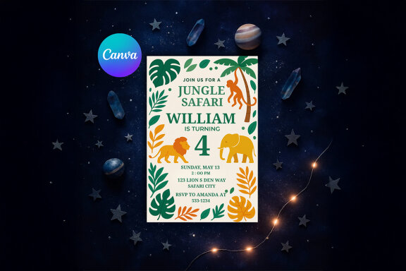 Safari Birthday Invitation FREE Canva Template