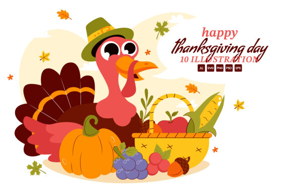 10 Happy Thanksgiving Day FREE Illustrations
