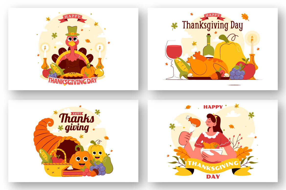 10 Happy Thanksgiving Day FREE Illustrations - view 3