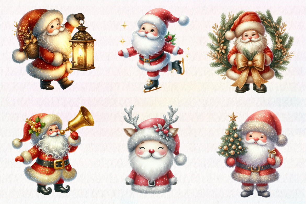 Glitter Christmas Santa Claus FREE Clipart - view 4