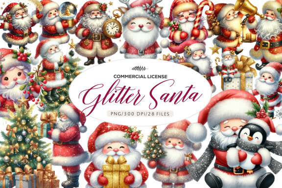 Glitter Christmas Santa Claus FREE Clipart