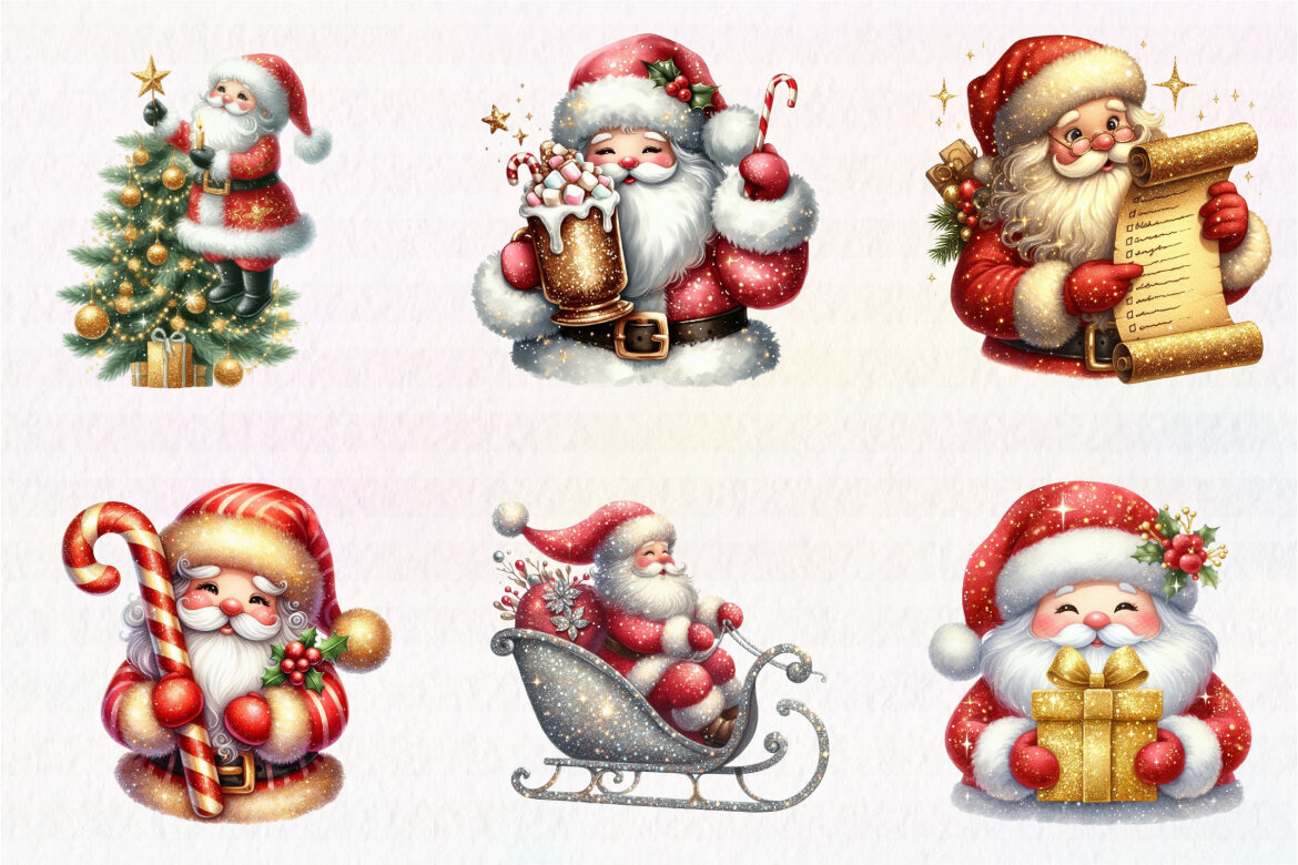 Glitter Christmas Santa Claus FREE Clipart - view 5