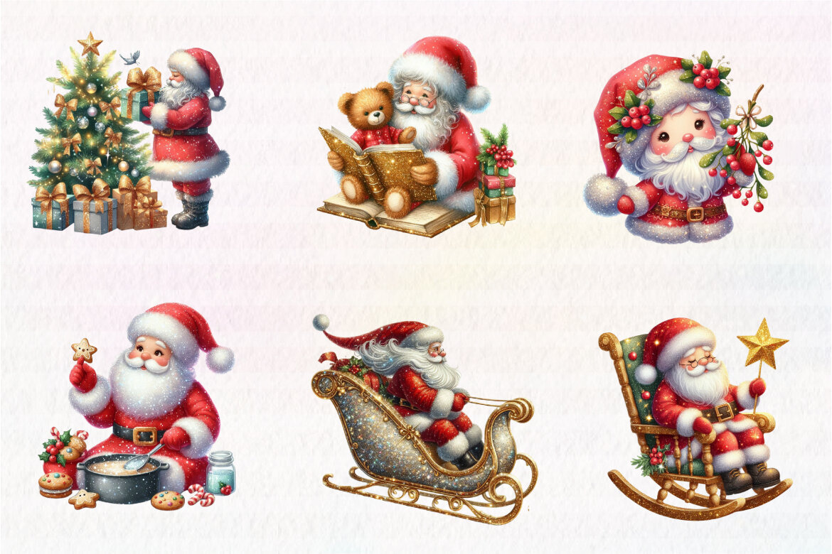 Glitter Christmas Santa Claus FREE Clipart - view 3