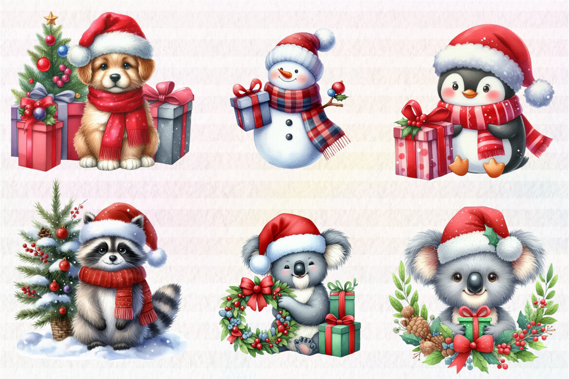 Cute Christmas Animals FREE Clipart alternate