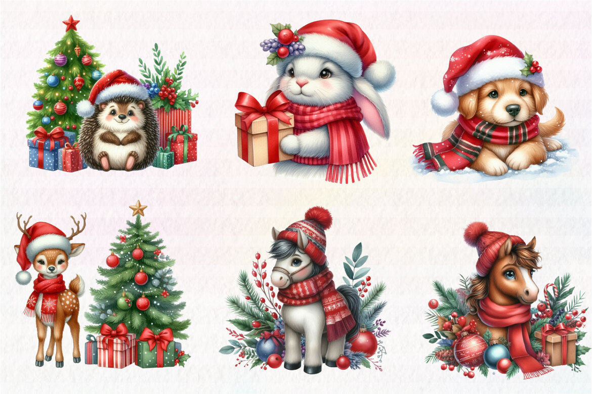 Cute Christmas Animals FREE Clipart - view 4