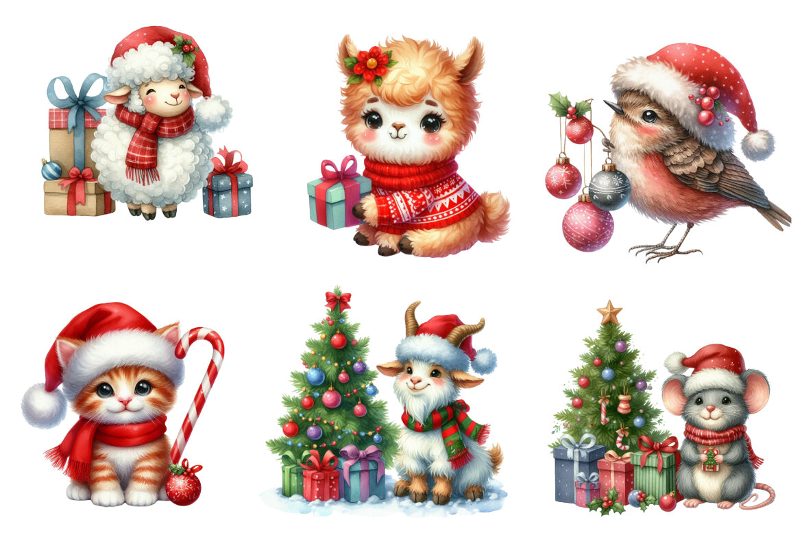 Cute Christmas Animals FREE Clipart - view 6