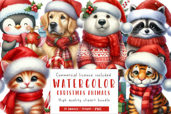 Cute Christmas Animals FREE Clipart