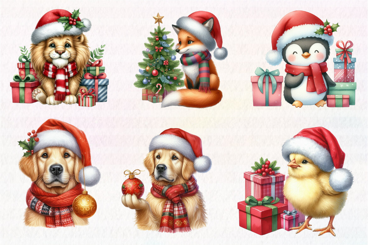 Cute Christmas Animals FREE Clipart - view 5