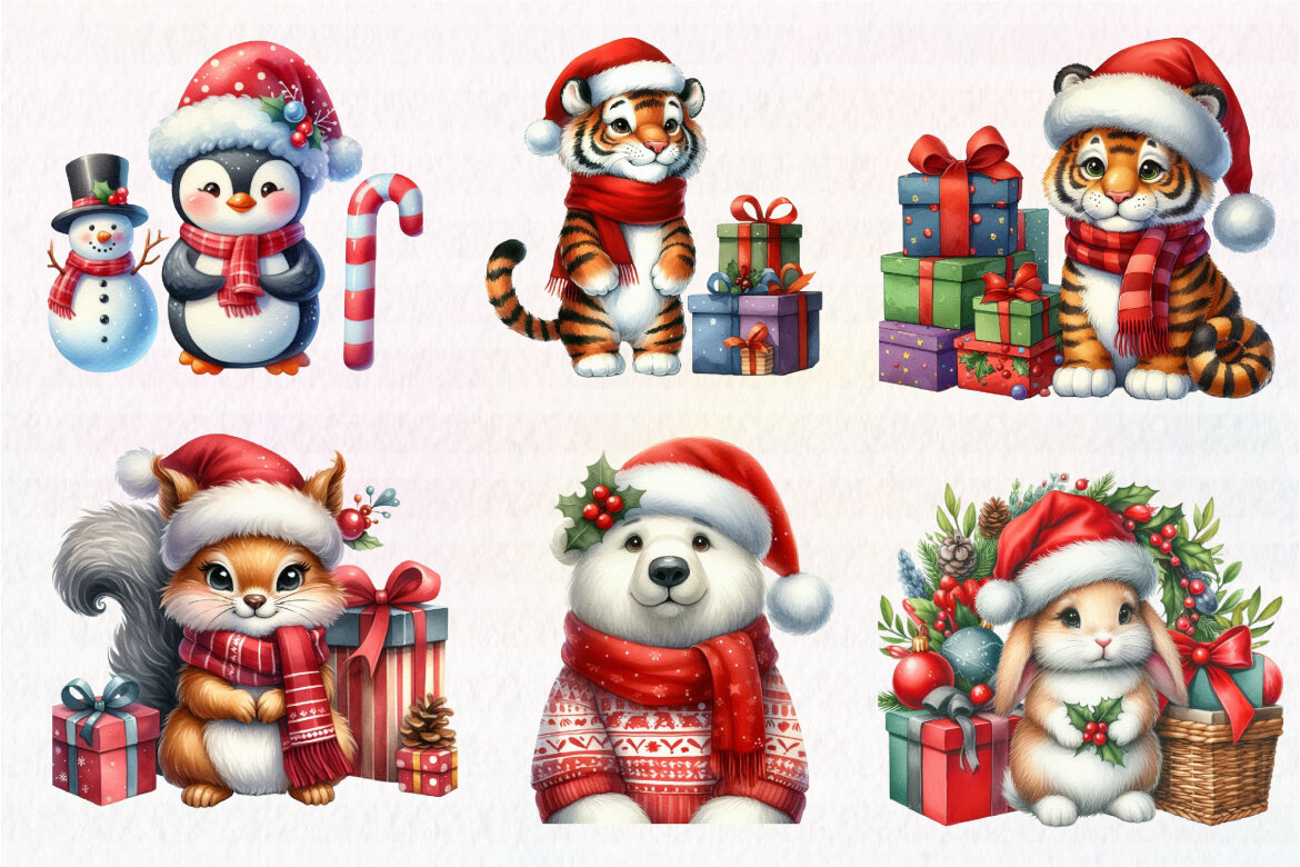 Cute Christmas Animals FREE Clipart - view 3
