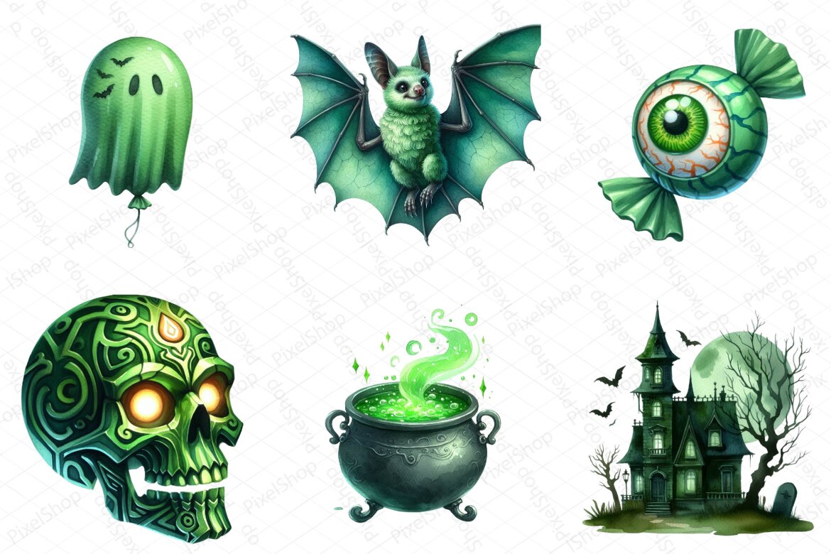 Green Halloween FREE Clipart Bundle - view 3