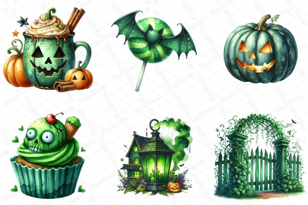 Green Halloween FREE Clipart Bundle alternate
