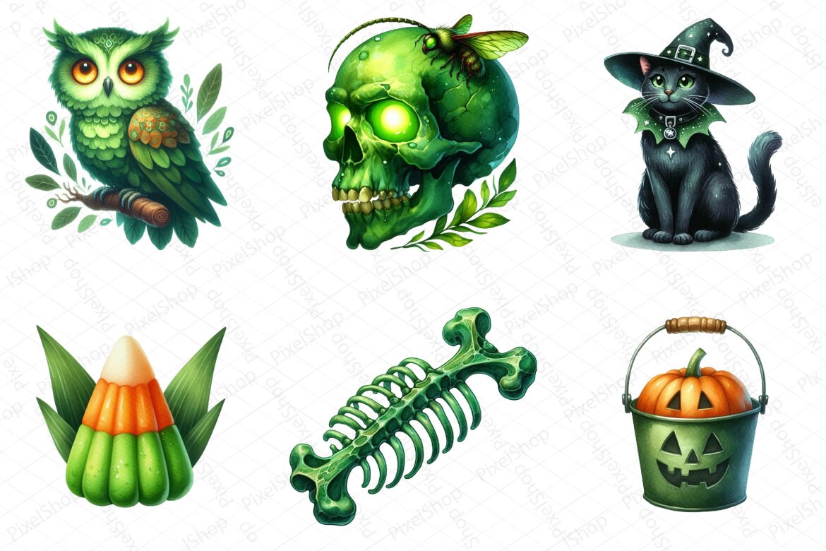 Green Halloween FREE Clipart Bundle - view 5