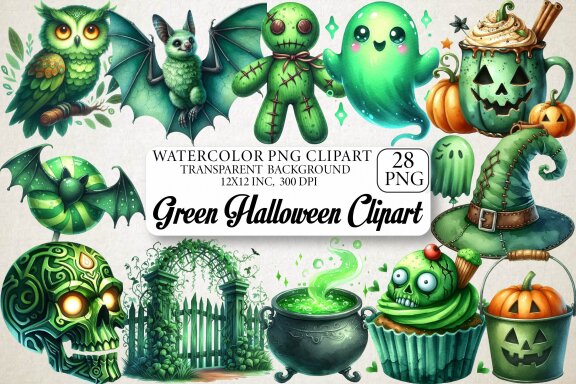 Green Halloween FREE Clipart Bundle