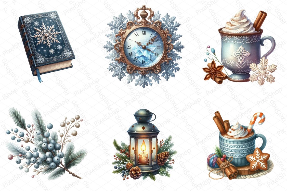 Winter Charm Watercolor FREE Clipart alternate