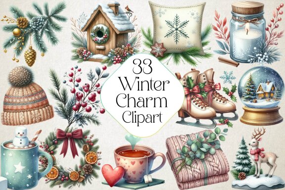 Winter Charm Watercolor FREE Clipart