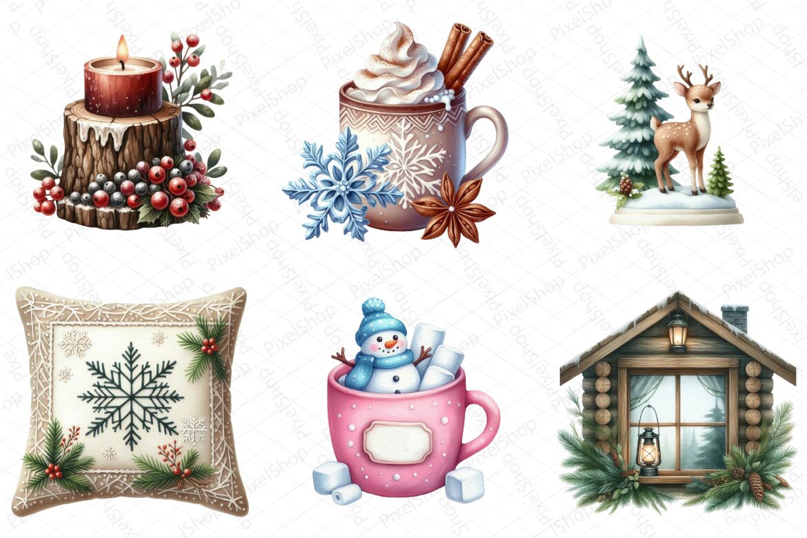 Winter Charm Watercolor FREE Clipart - view 4