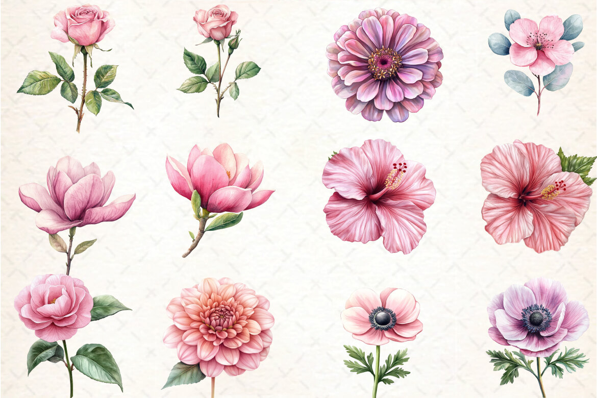 Dusty Pink Flowers FREE Clipart - view 3
