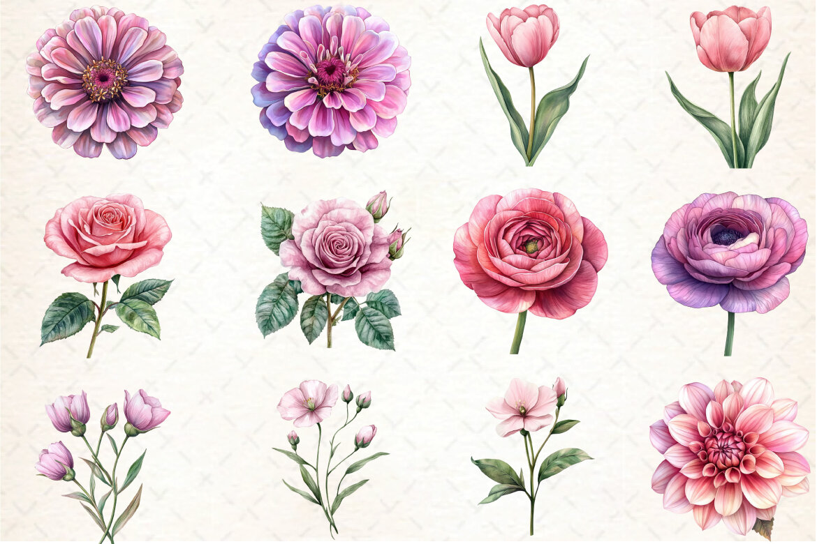 Dusty Pink Flowers FREE Clipart - view 4