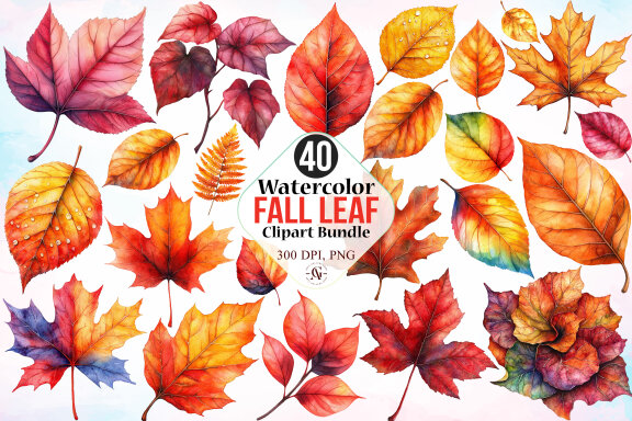 Watercolor Fall Leaf FREE Clipart Bundle