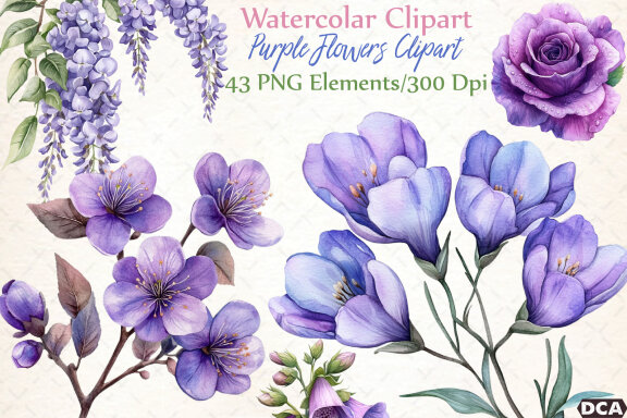 Purple Flowers FREE Watercolor Clipart