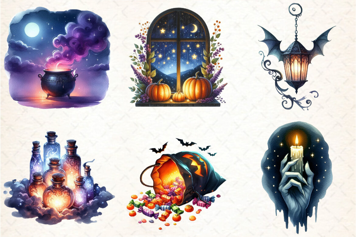 Watercolor Halloween Evening FREE Clipart alternate