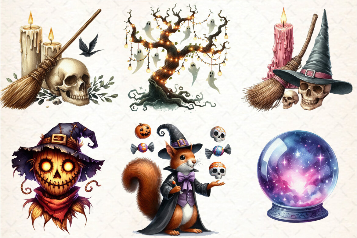 Watercolor Halloween Evening FREE Clipart - view 6