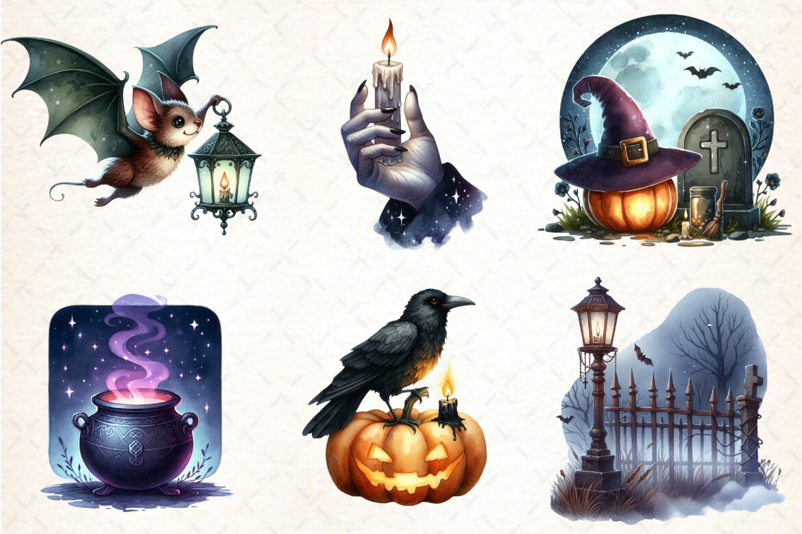 Watercolor Halloween Evening FREE Clipart