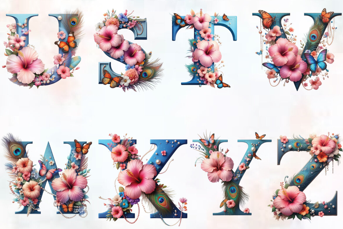 Watercolor Floral Alphabet FREE Clipart - view 5