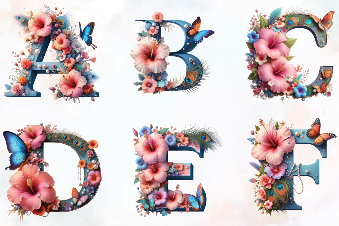 Watercolor Floral Alphabet FREE Clipart alt