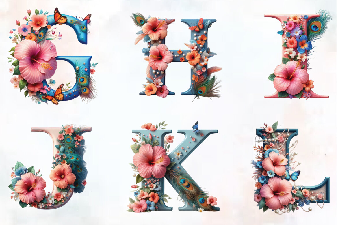 Watercolor Floral Alphabet FREE Clipart - view 3