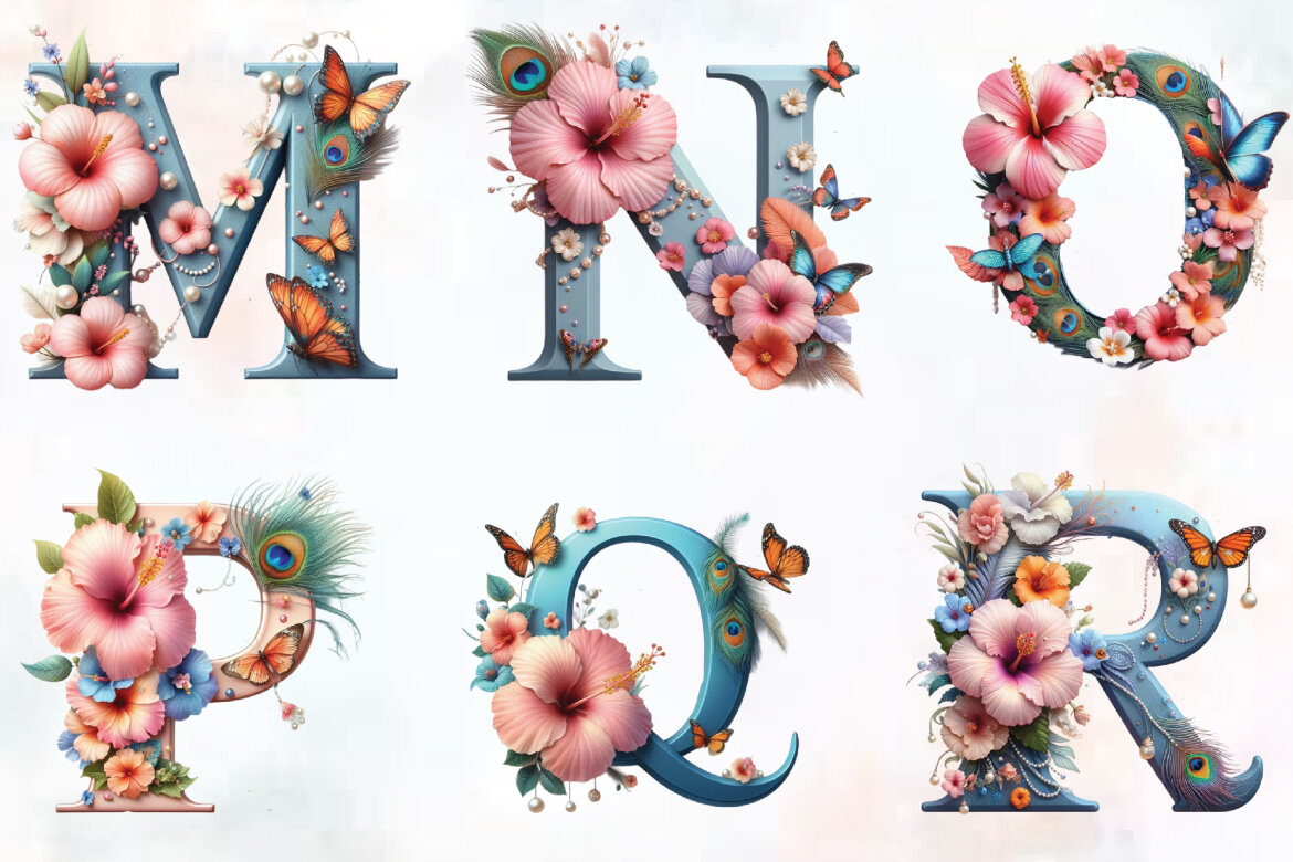 Watercolor Floral Alphabet FREE Clipart - view 4