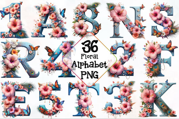 Watercolor Floral Alphabet FREE Clipart