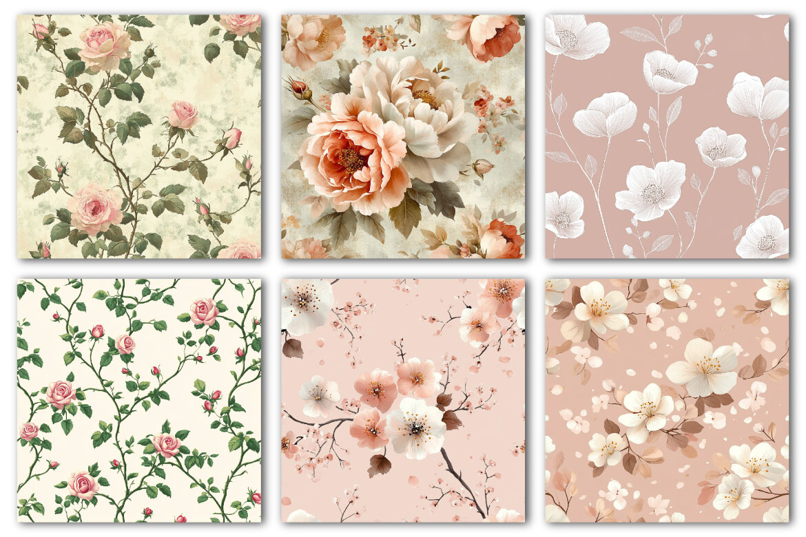 Cottage Chic Flower FREE Digital Papers - view 3