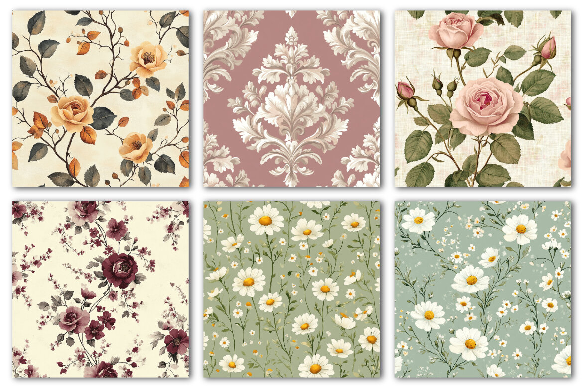 Cottage Chic Flower FREE Digital Papers alt