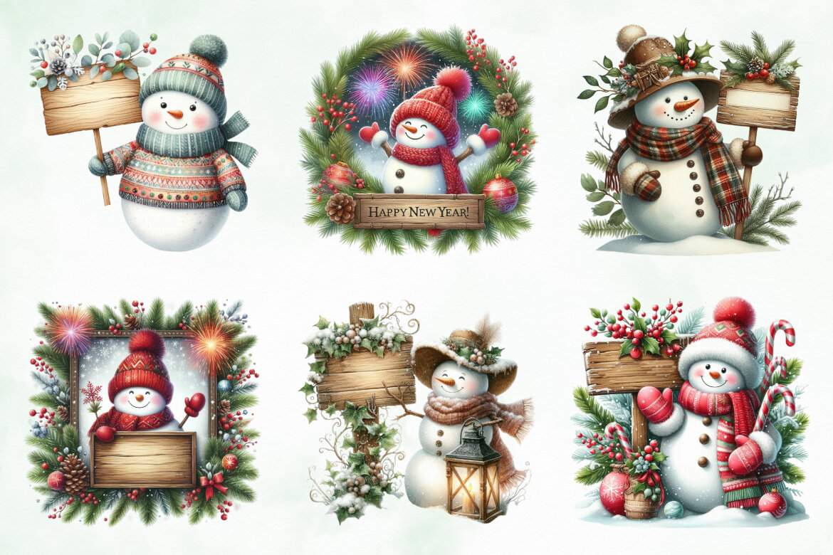 Watercolor Snowman Sign FREE Clipart - view 3