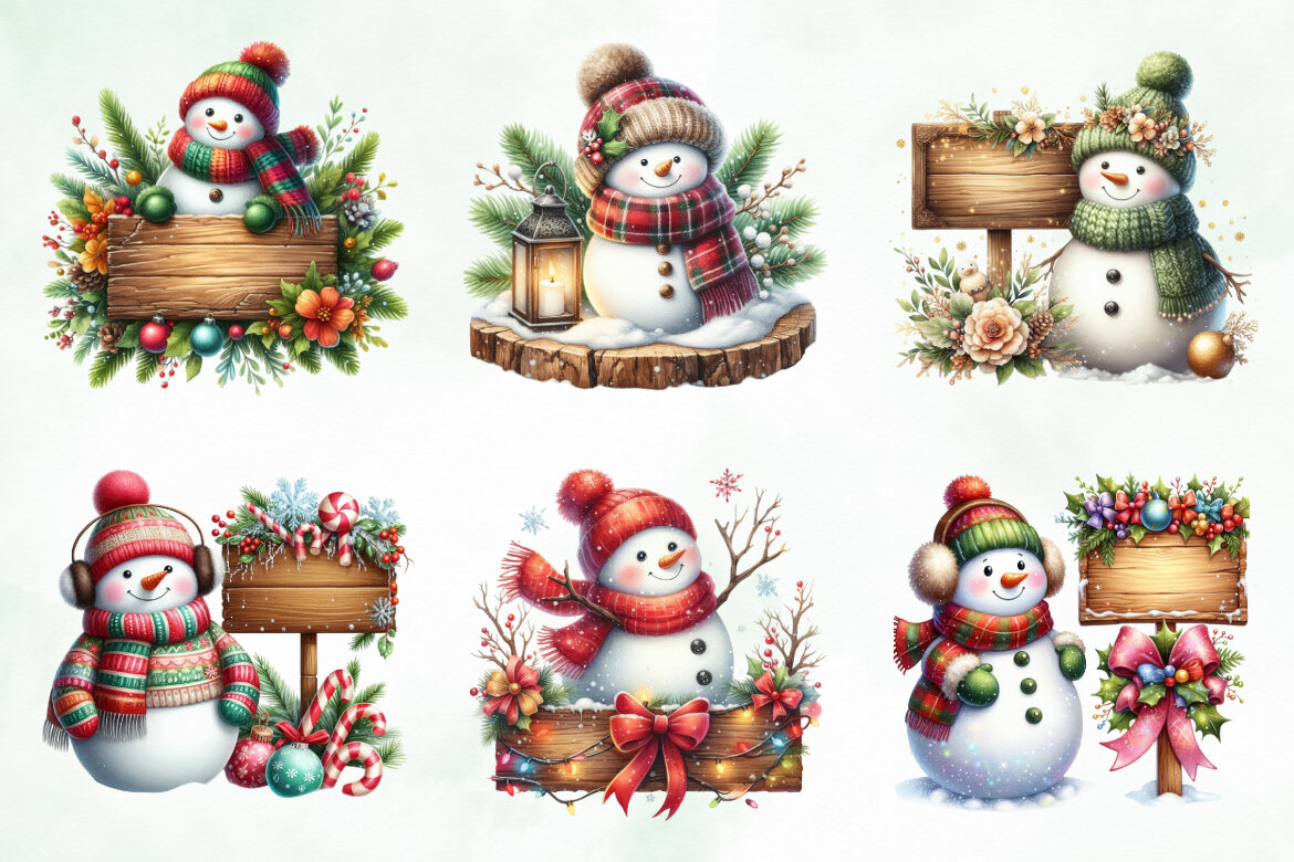 Watercolor Snowman Sign FREE Clipart alternate