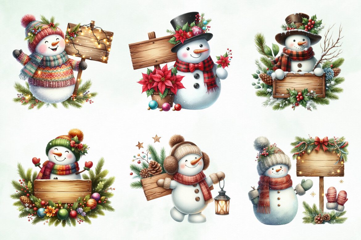 Watercolor Snowman Sign FREE Clipart - view 5