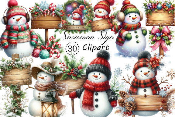 Watercolor Snowman Sign FREE Clipart
