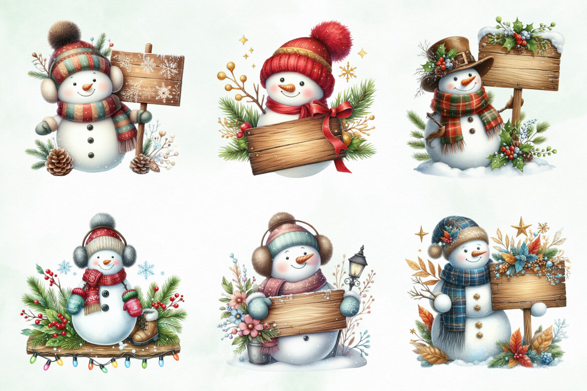 Watercolor Snowman Sign FREE Clipart - view 6