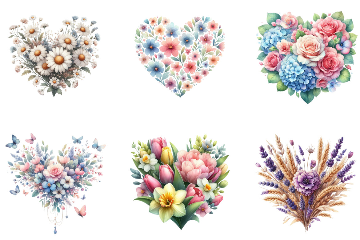 Spring Floral Hearts FREE Clipart alt