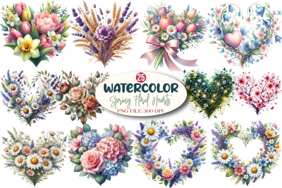 Spring Floral Hearts FREE Clipart