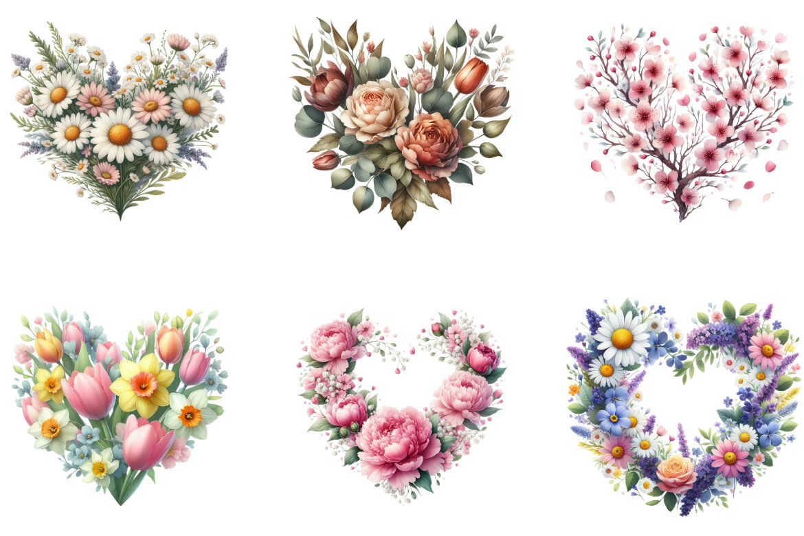 Spring Floral Hearts FREE Clipart - view 3