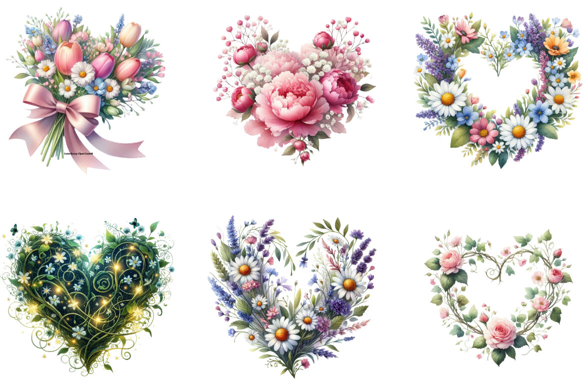 Spring Floral Hearts FREE Clipart alternate